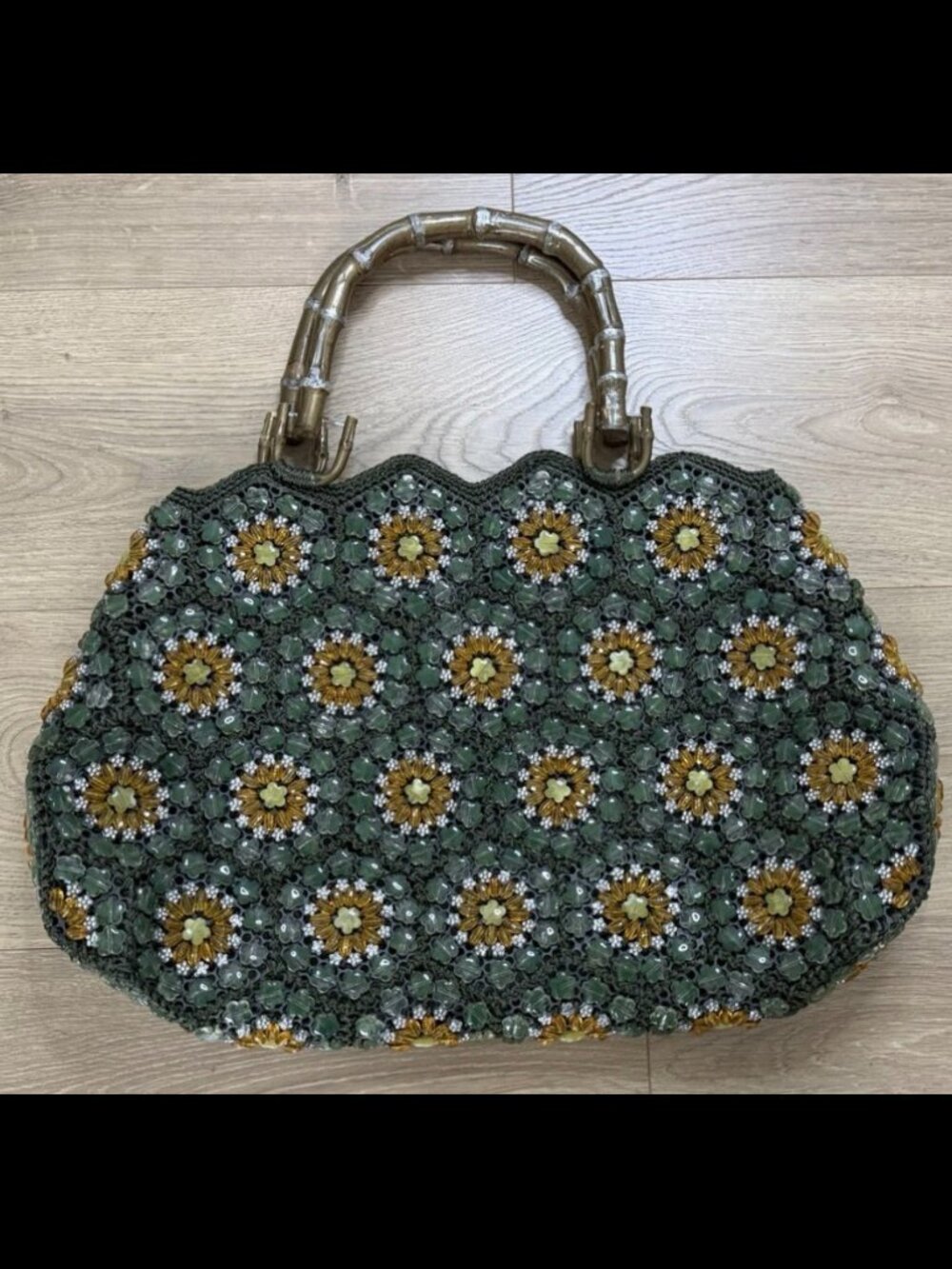Meghan Beaded Green & Gold Large Tote Granny Bag